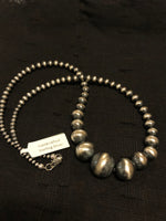 Desert Pearl beads (Navajo Pearls) necklace (22”) in sterling silver, graduated from 3mm to 16mm. AS-615