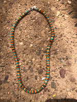 Natural Turquoise and Spiney Oyster Shell rondel necklace, 18”, sterling silver, A.S.   AS501