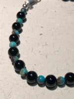 Black Onyx, genuine turquoise and sterling silver bracelet, 7.5” length 4mm and 6mm  SR112