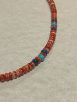 Spiney Oyster, Lapis, Kingman Turquoise, and sterling silver necklace.  18.5” long. JK-47 FREE SHIPPING IN THE CONTINENTAL USA.