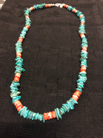 Genuine Natural Turquoise wafers with genuine Spiney Oyster Shell 23” A.S.  CAMP-4 FREE SHIPPING IN THE CONTINENTAL USA.