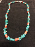Genuine Natural Turquoise wafers with genuine Spiney Oyster Shell 23” A.S.  CAMP-4 FREE SHIPPING IN THE CONTINENTAL USA.