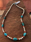 Genuine Campitos Turquoise with Spiney Oyster shell and Sterling Silver beads.SR119