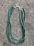 Natural green turquoise heishi in 4 strand with sterling silver 17.5”. By A.S.  CAMP14 FREE SHIPPING IN THE CONTINENTAL USA.