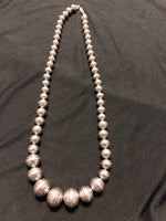 Sterling Silver Beads in Aztec design necklace, 23” long   A.S.  Inspired by Navajo Pearl necklaces.  EB4-1