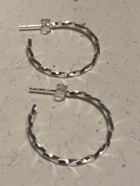 Sterling silver twisted hoop earring with posts.  PS9