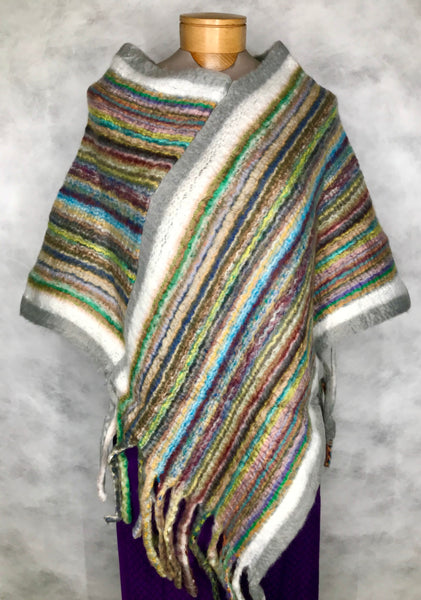 Cashmere like acrylic poncho over the head style