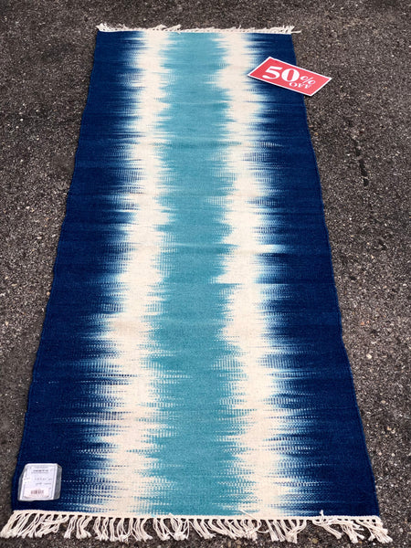 Blue, White Ikat 1698 Handwoven rug.  Save 50% with code SAVE50 at checkout