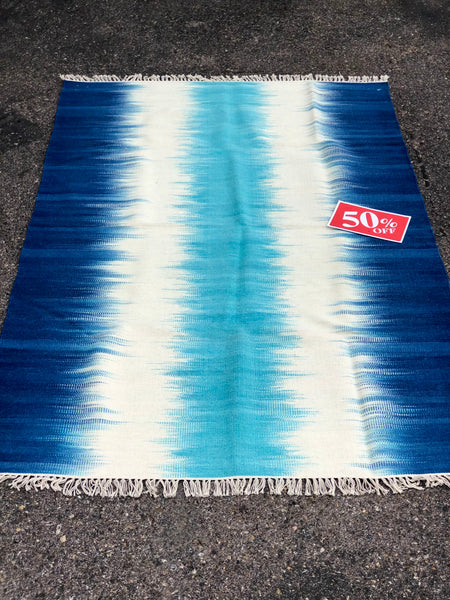 Blue, White Ikat 1698 Handwoven rug.  Save 50% with code SAVE50 at checkout
