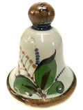 Ken Edwards Pottery bell with brown handle and rim.