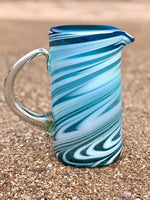 Hand Blown Straight Pitcher Stripe Turquoise