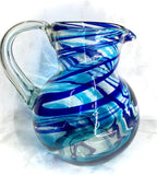 Hand Blown Ball Glass Pitcher In Blue/Turquoise/Clear