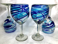 Hand Blown Ball Glass Pitcher In Blue/Turquoise/Clear
