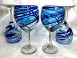 Hand Blown Ball Glass Pitcher In Blue/Turquoise/Clear
