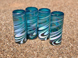 Hi Ball or Tom Collins glasses hand blown in Striped Turquoise glass, set of 4+priced each