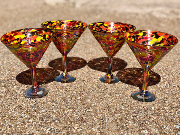 Double Martini hand blown glasses in colorful confetti