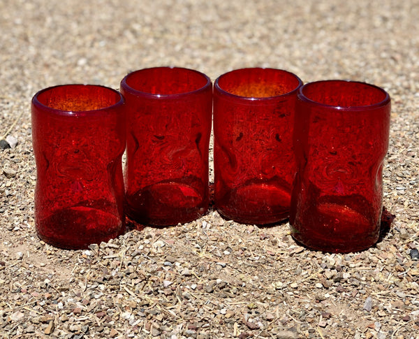 Rocks or Old Fashion glasses hand blown in solid red glass