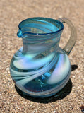 Hand Blown Ball Glass Pitcher In Stripe Turquoise
