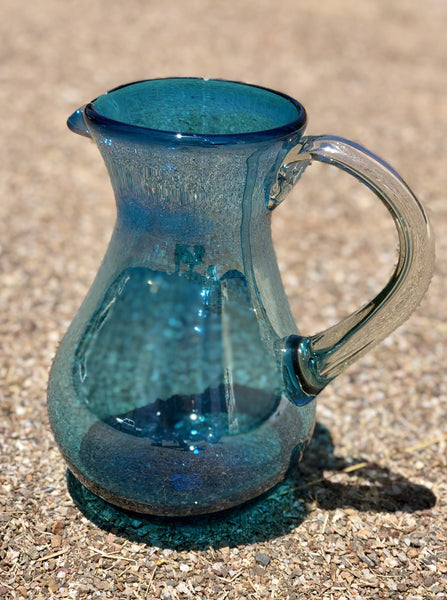 Hand Blown Pear Pitcher Turquoise