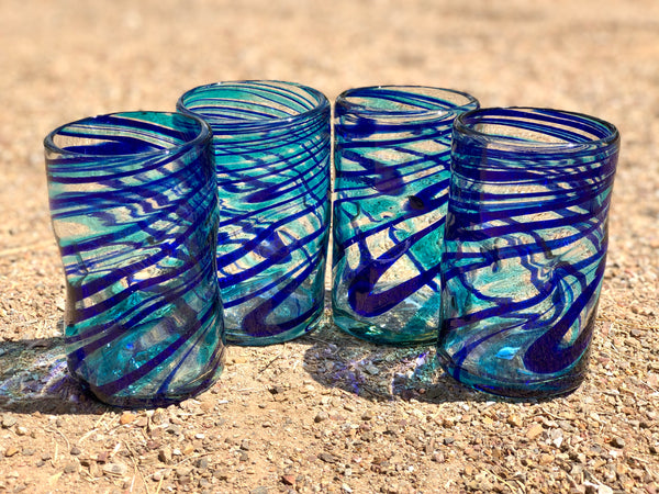 Whale Tail Water Glass in Multi-Color  Unique Hand Blown Drinking Glasses  Made On Maui