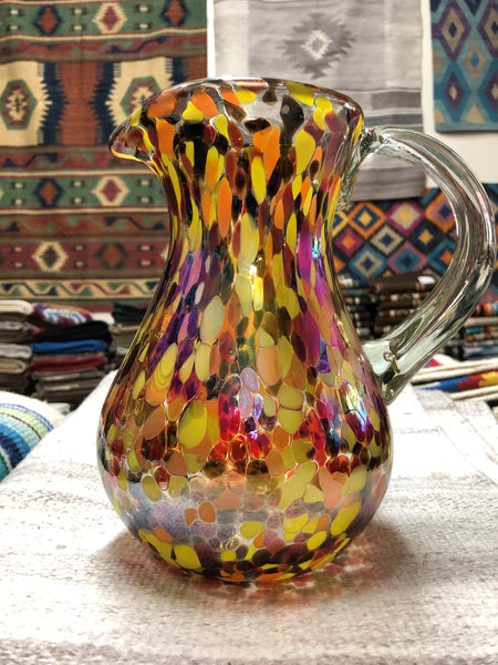 Hand Blown Pear Pitcher Flame Confetti