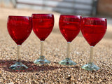 Wine glasses hand blown in red, set of 4+priced each
