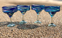 Margarita Hand Blown Blue Turquoise Clear Glasses Set of 4 (CR.MG.BTC)