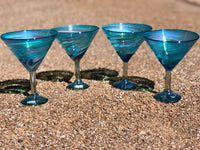  Martini Glasses in Aquamarine with white swirl