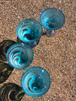 Double Martini Glasses in Aquamarine with white swirl