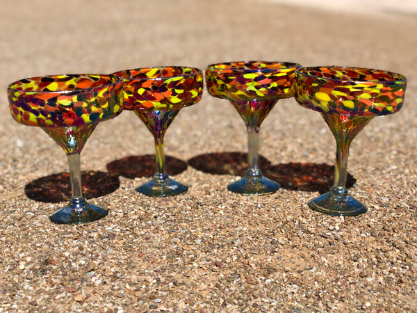 Hand blown glass in multi color confetti design, margarita style.