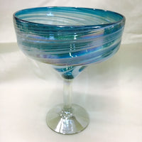 Margarita hand blown glasses in aquamarine with white swirl with clear stem