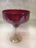 Solid red hand blown Mexican glass with clear stem and foot.  This is a margarita glass shape.