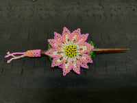 Guatemalan hair ornament with stick. Glass beads 3” round flower, 6” stick.  Handmade