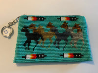 Guatemalan Pictoral handcrafted glass bead change purse with key ring.