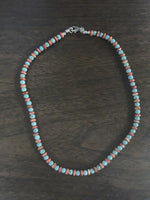 Natural turquoise round bead and Spiney oyster shell disc necklace in 18” length.  Sterling silver lobster claw clasp FREE SHIPPING IN THE CONTINENTAL USA.