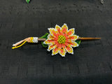 Yellow Bead work flower hair ornament with stick