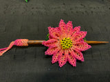 Orange Bead work flower hair ornament with stick