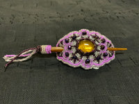 Guatemalan hand crafted beaded hair ornament 3.5” x 2.5” with 6.5” stick.