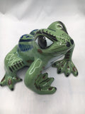 Big green frog with big eyes.