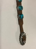 Navajo Handcrafted Sterling Silver and Kingman Turquoise leather bracelet.  NLB  9.5"